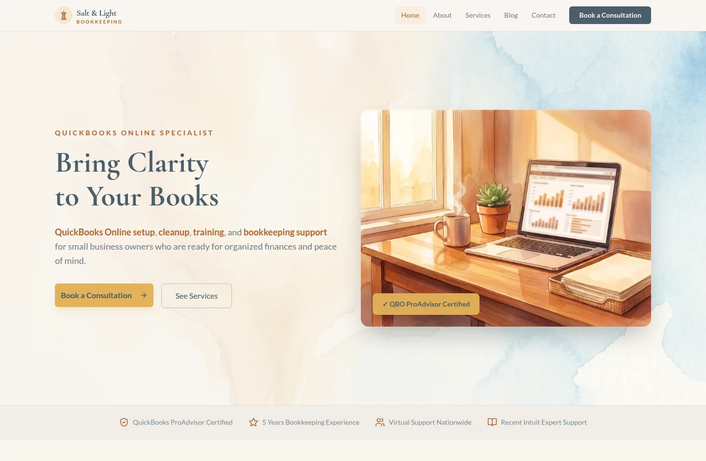 Website preview of Salt & Light Bookkeeping